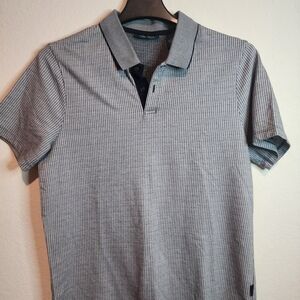 Perry Ellis Gray Striped Polo Shirt